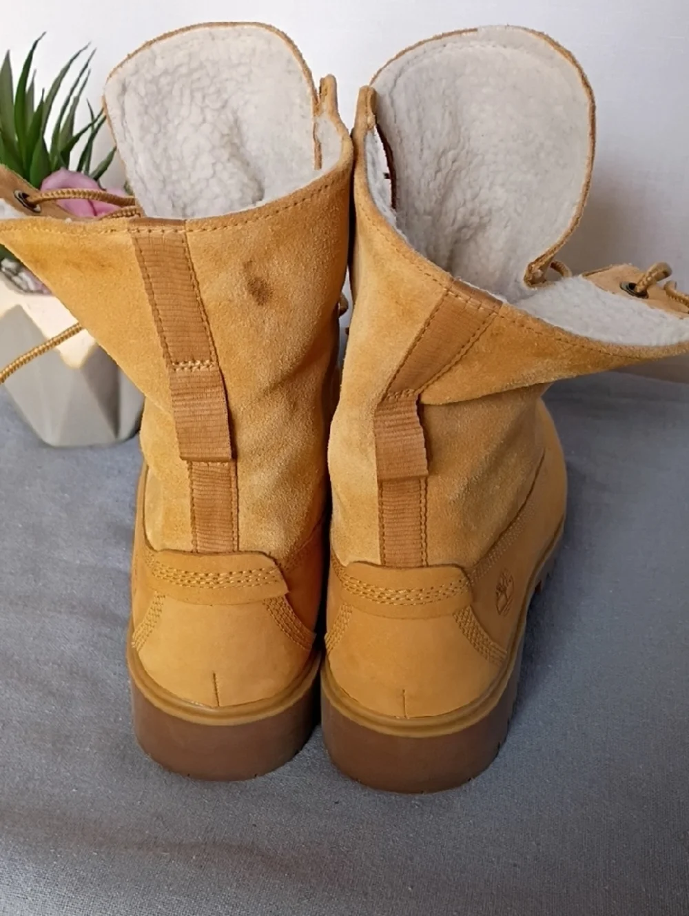 Timberland Women's Leather & Wheat Suede Lace-Up Shearling Boots Size 8 Waterpro - Picture 5 of 9